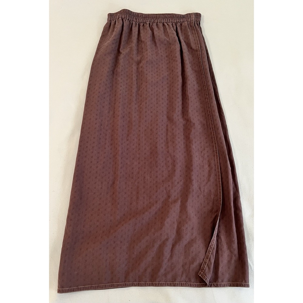 Eileen Fisher Silk Faux Wrap Midi Skirt Size 1 Brown Elastic Waist Pull On